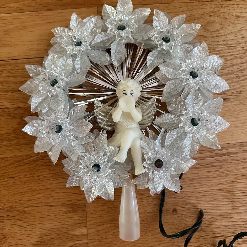 Vintage Atico 10 Light Christmas Tree Topper Angel Holding a Horn